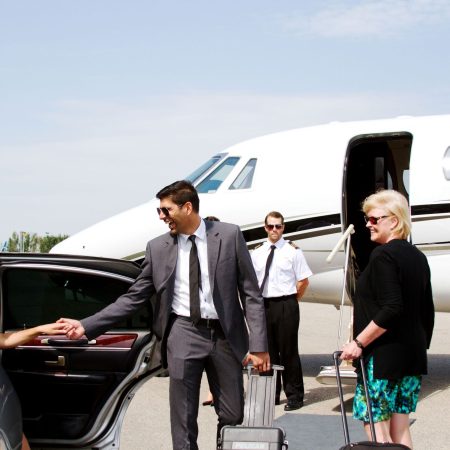 people boarding private jet